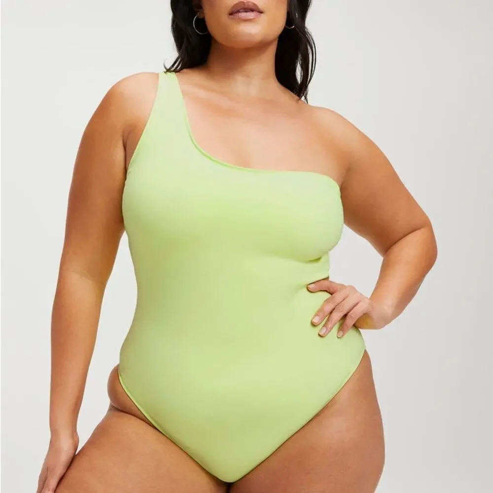 Good American One Shoulder Swimsuit Size 4X Black Compression NWT